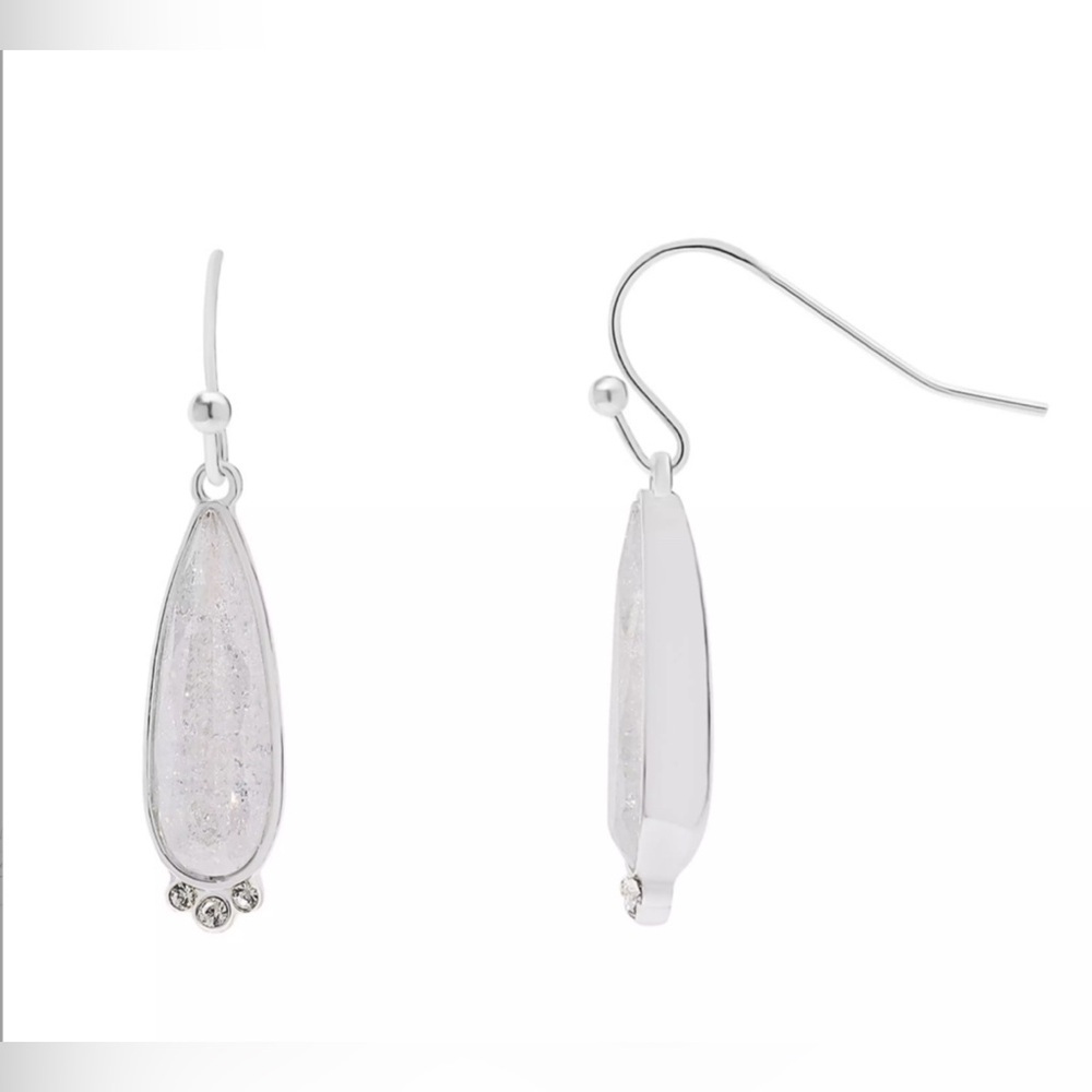LC Lauren Conrad Silver Tone Fish Hook Teardrop Earrings with Purple Stone. NWTS - Picture 5 of 6